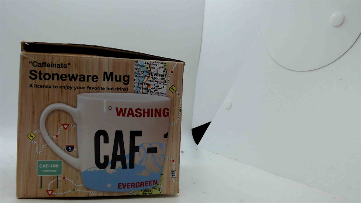 Washington “Caffeinate” License Plate Stoneware Mug w/ Box – CAF-1N8 – Evergreen State