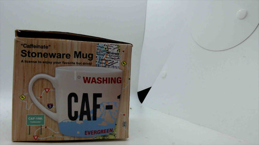 Washington “Caffeinate” License Plate Stoneware Mug w/ Box – CAF-1N8 – Evergreen State