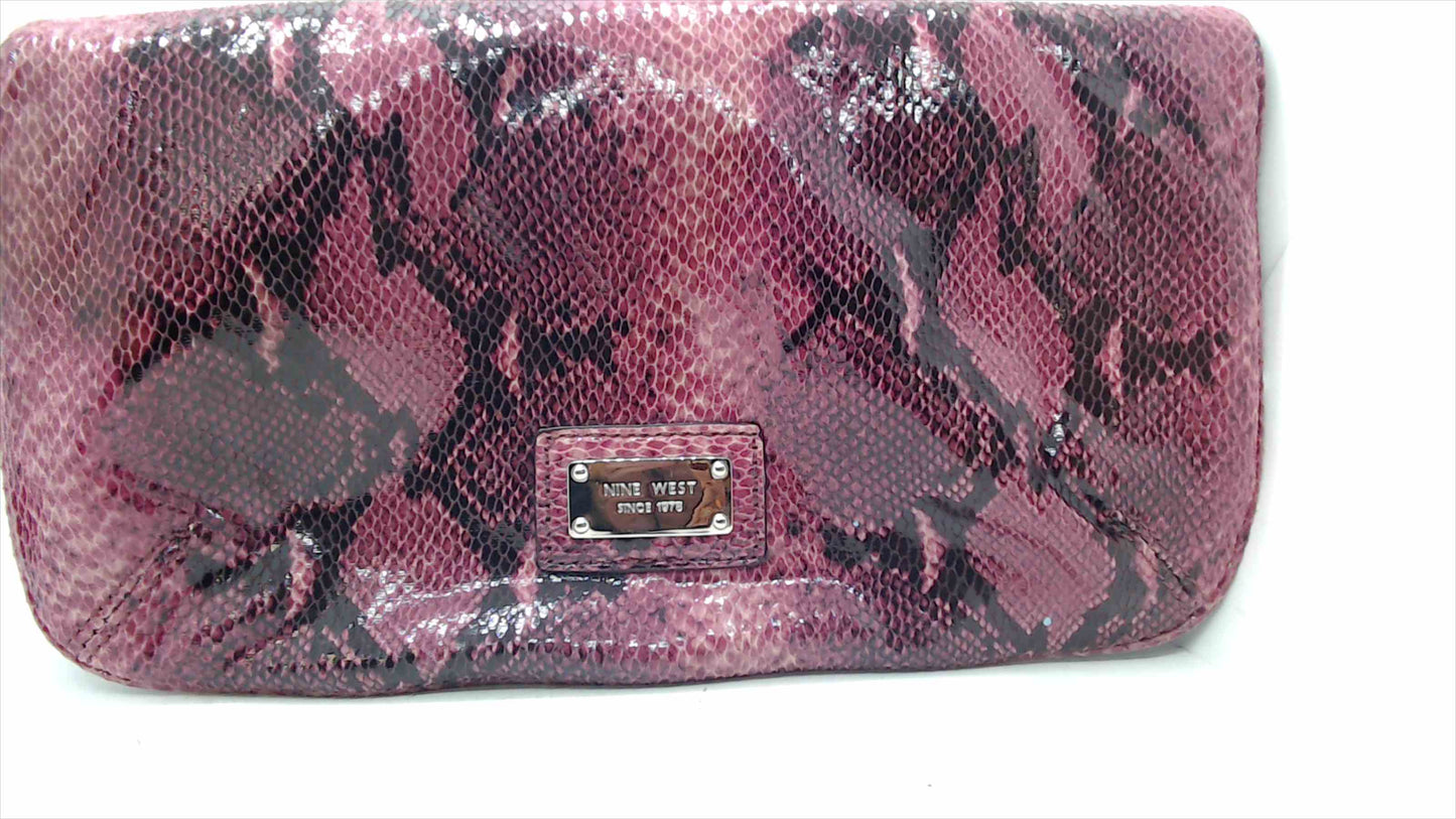 Nine West Faux Snakeskin Cutout-Handle Clutch/Handbag – Berry/Burgundy – Like New