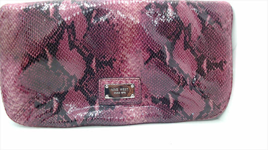 Nine West Faux Snakeskin Cutout-Handle Clutch/Handbag – Berry/Burgundy – Like New