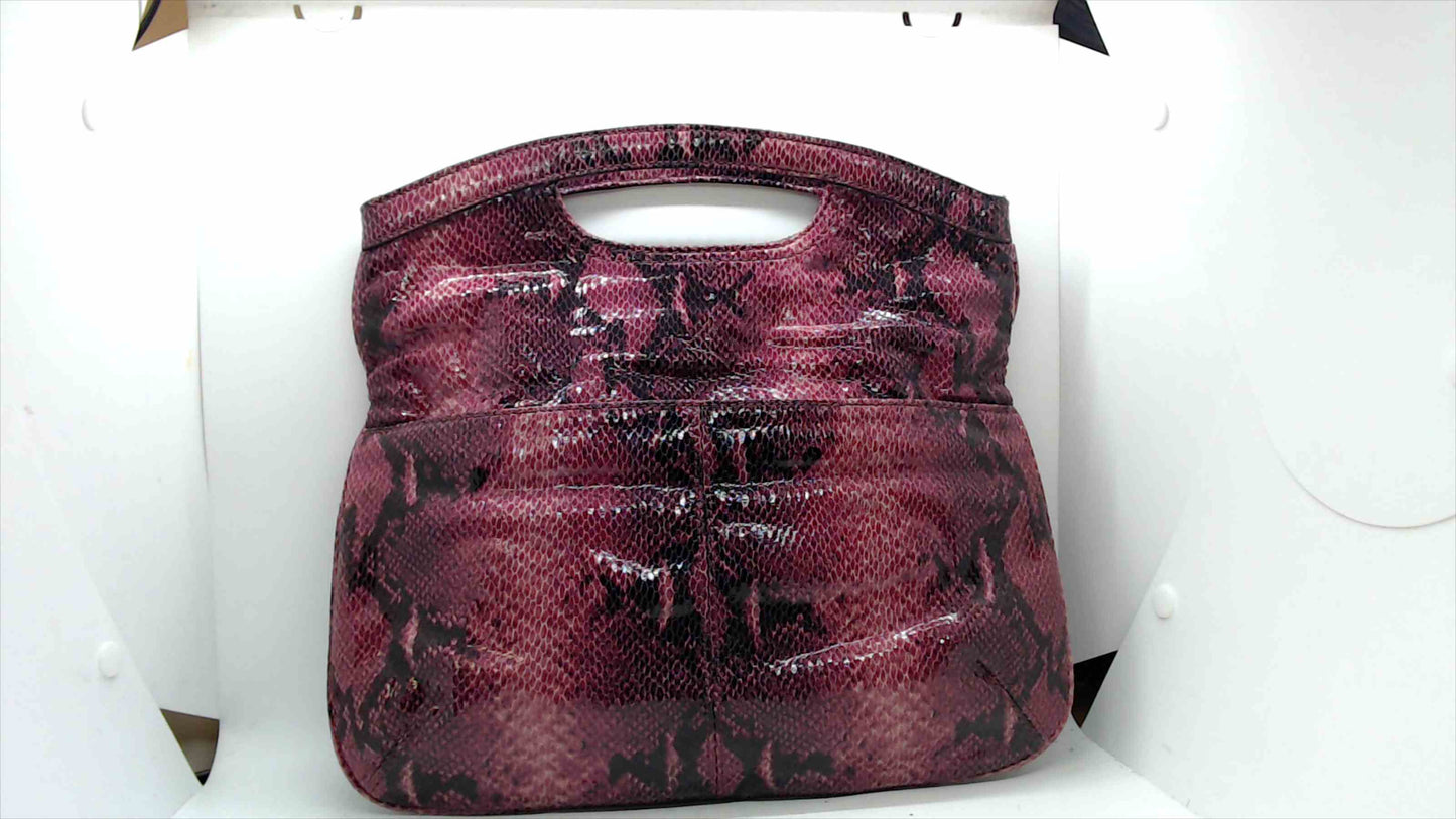 Nine West Faux Snakeskin Cutout-Handle Clutch/Handbag – Berry/Burgundy – Like New
