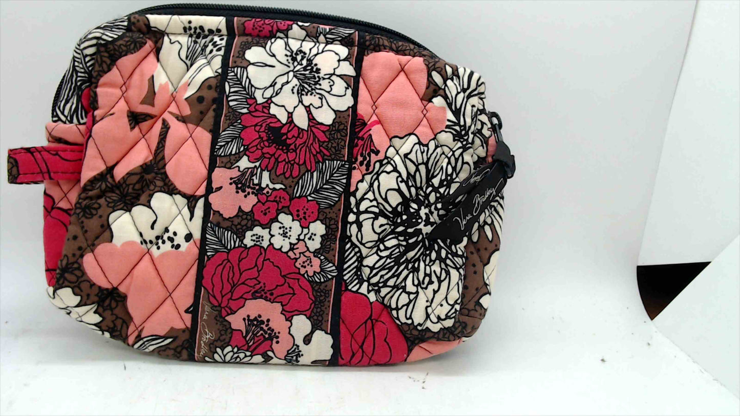 Vera Bradley Quilted Floral Cosmetic Bag Zip Pouch – Pink/Brown – Like New