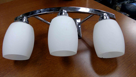 3-Light Chrome Vanity Wall Light w/ Frosted Glass Shades