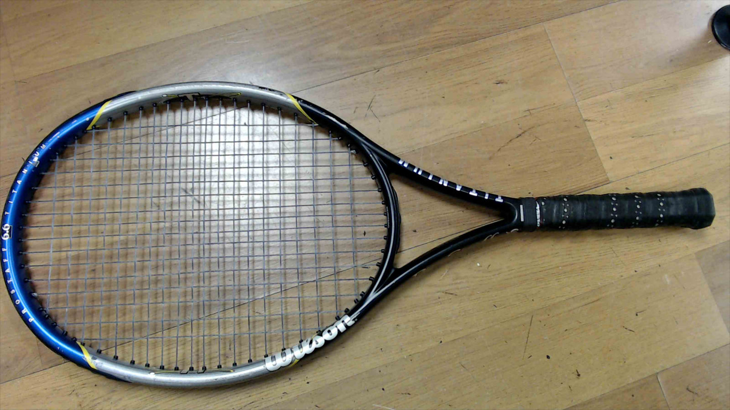 Wilson Pro Staff 6.6 Titanium Tennis Racquet – Strung, Adult 27", Black/Silver/Blue