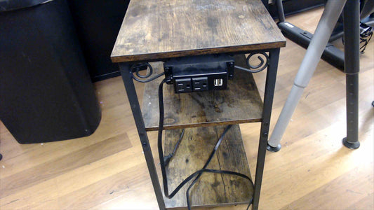 Rustic Industrial 3-Tier End Table w/ Built-In Power & USB