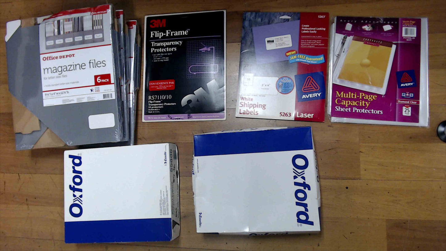 New Office Supply Lot – Avery Labels & Protectors, Office Depot Magazine Files, Oxford Folders (Mixed Bundle)