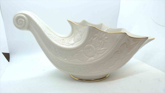 Lenox “Fruits of Life” Cornucopia – Fine Ivory China Centerpiece w/ Gold Trim, USA
