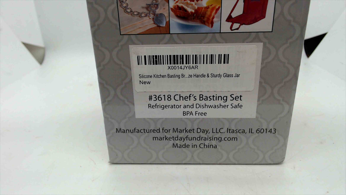 Market Day #3618 Chef’s Basting Set – Silicone Brush & Glass Jar, BPA-Free (New Open Box)