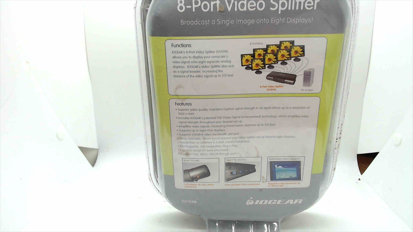 IOGEAR GVS98 8-Port VGA Video Splitter – 1920×1440, 250 MHz – New/Sealed