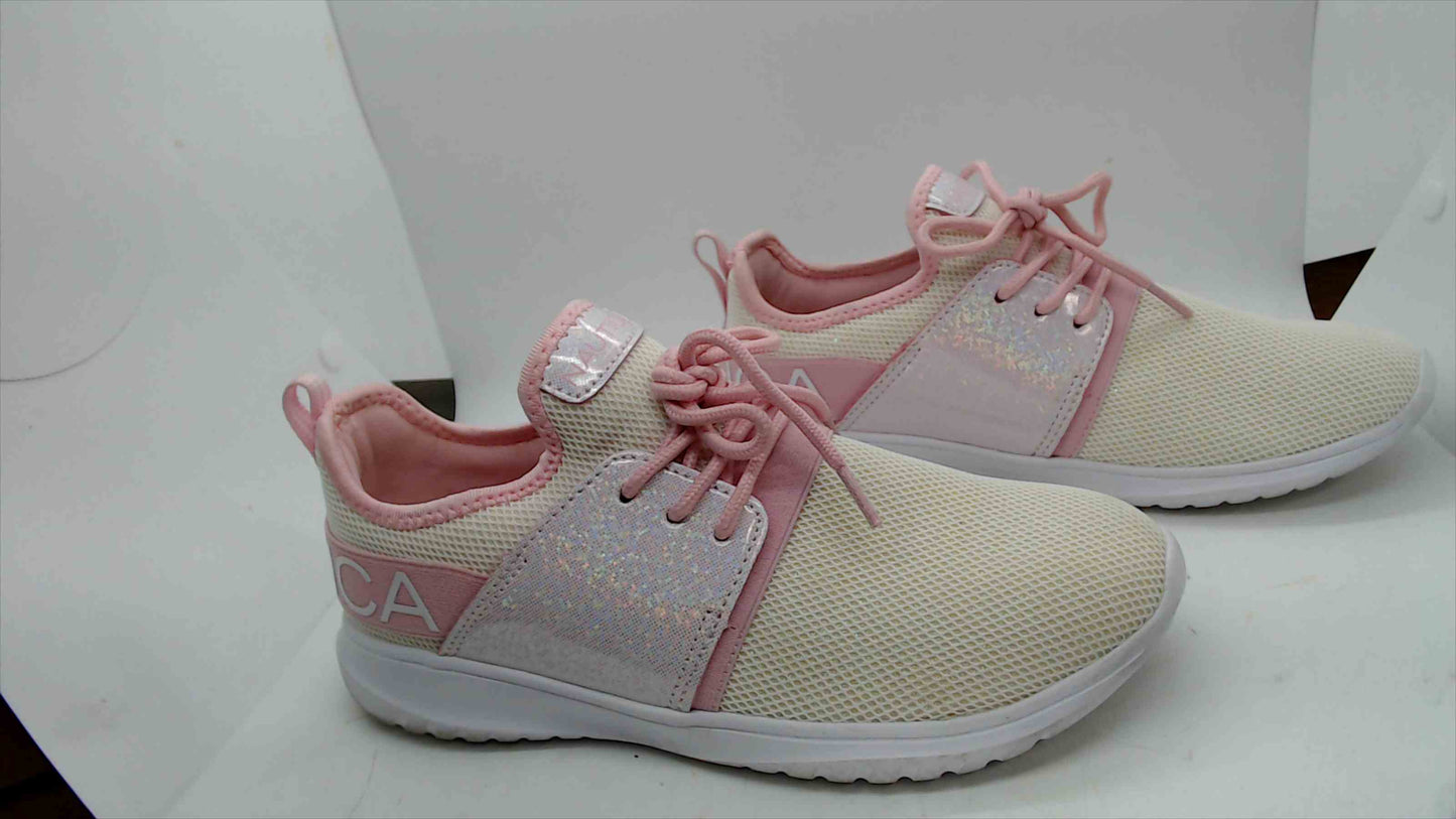 Nautica Pink & White Mesh Sneakers w/ Glitter Panels – Size 5
