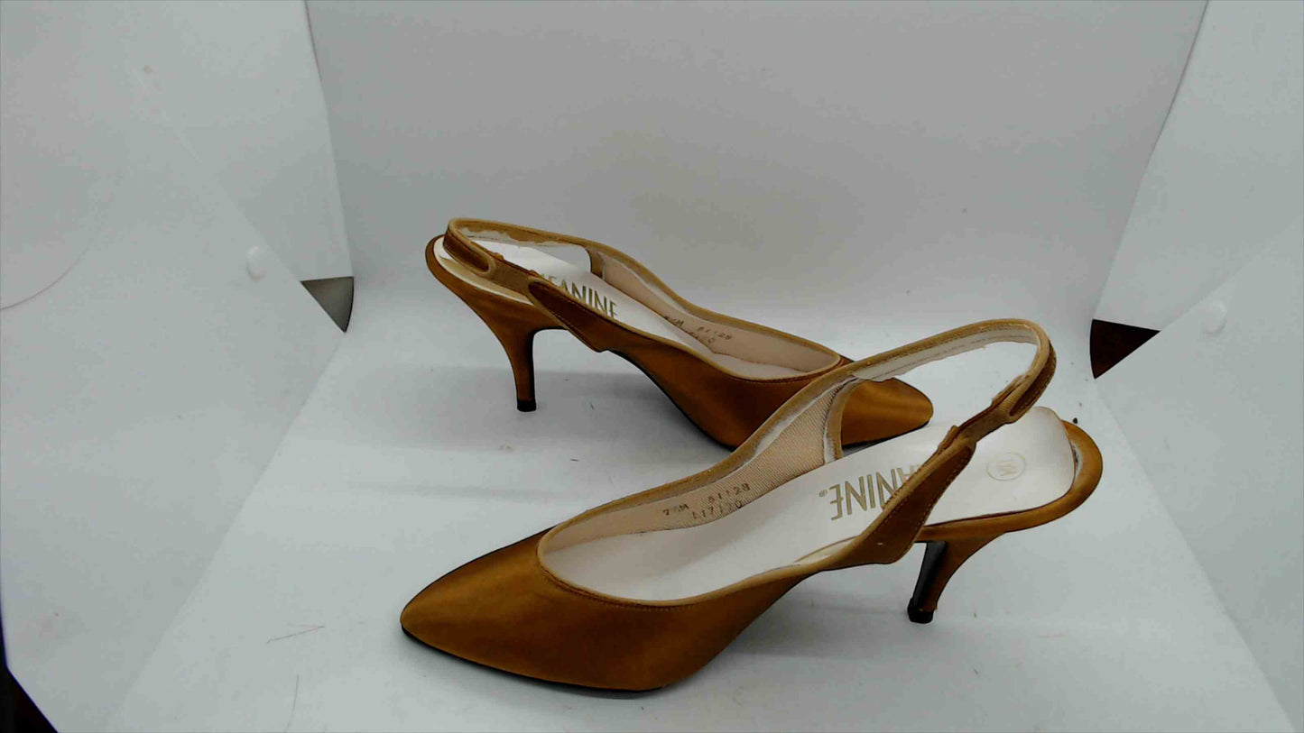 Jean Nine Gold Satin Slingback Kitten Heels – Pointed Toe Size 7.5M