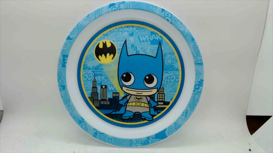 DC Comics Batman Kids Plate – Chibi Batman & Bat-Signal – Blue Comic Rim
