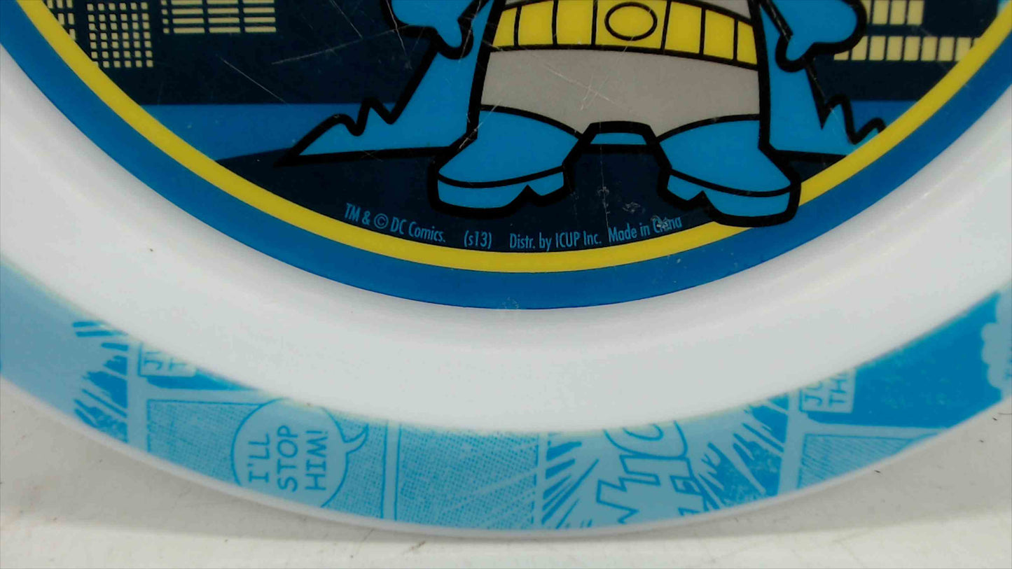 DC Comics Batman Kids Plate – Chibi Batman & Bat-Signal – Blue Comic Rim