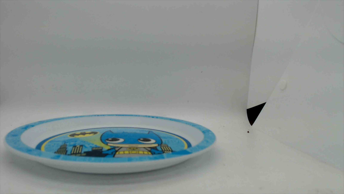 DC Comics Batman Kids Plate – Chibi Batman & Bat-Signal – Blue Comic Rim