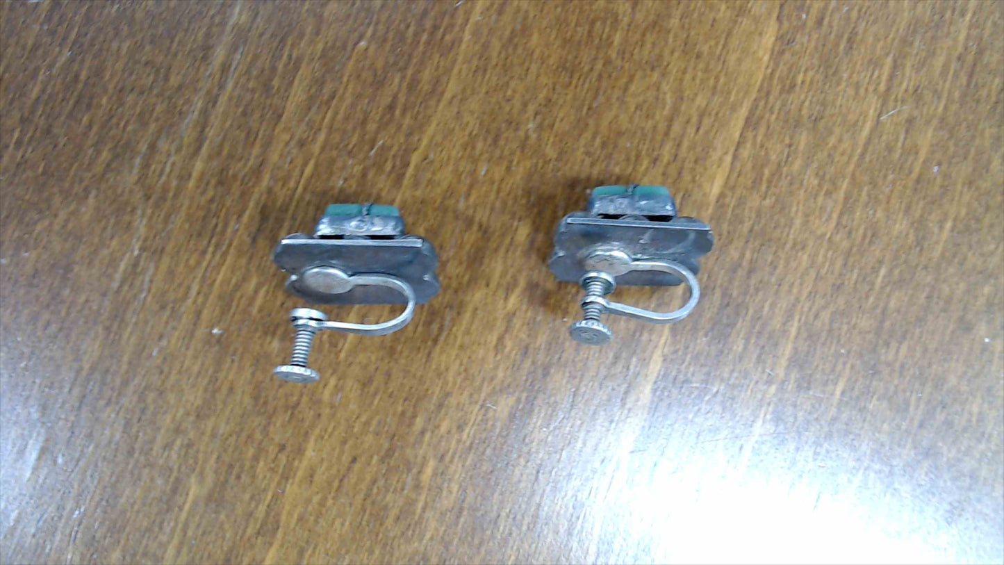Vintage Mexican Silver Screw-Back Earrings w/ Green Stone Inlay – Marked “Silver Mexico”