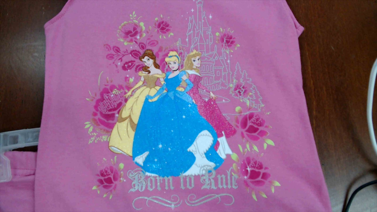 Disney Princess “Born to Rule” 2-Piece Outfit Set – Size 7/8 (Pink, Belle/Cinderella/Aurora)