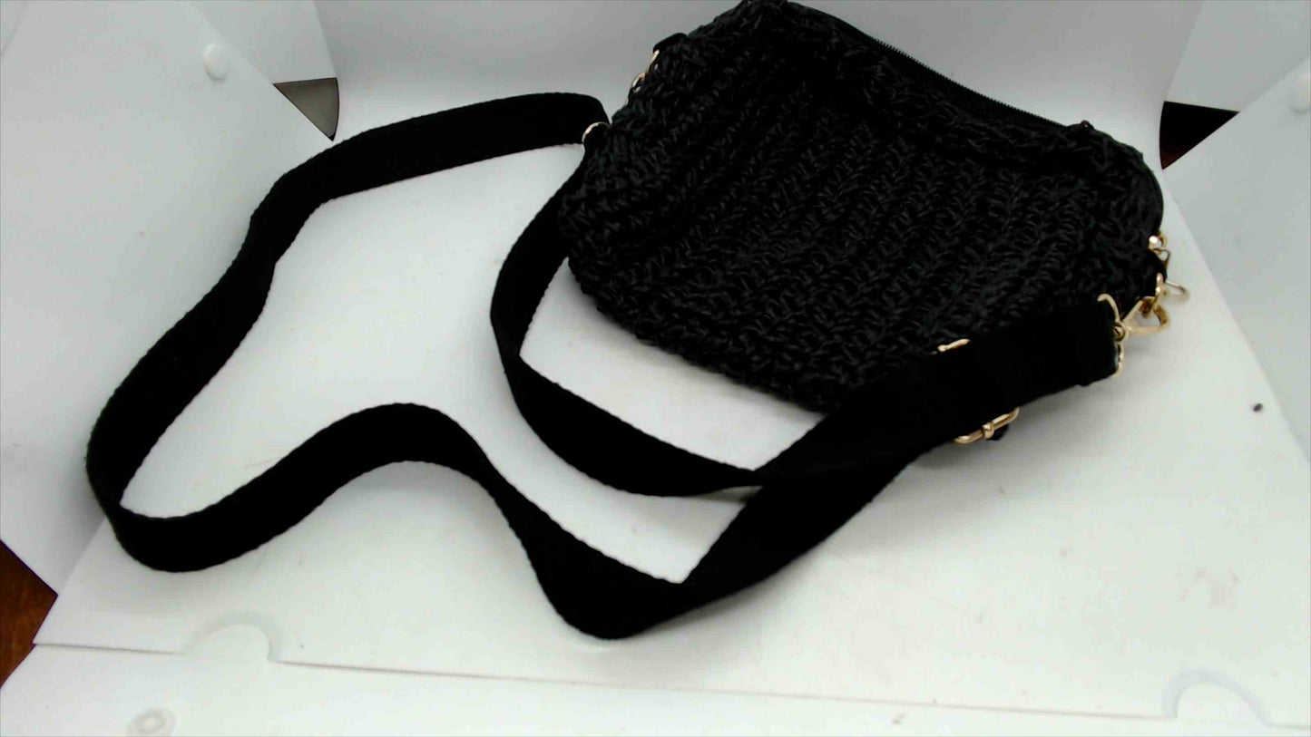 Primark Black Woven Crossbody Bag – Zip Top, Gold Hardware, Adjustable Strap