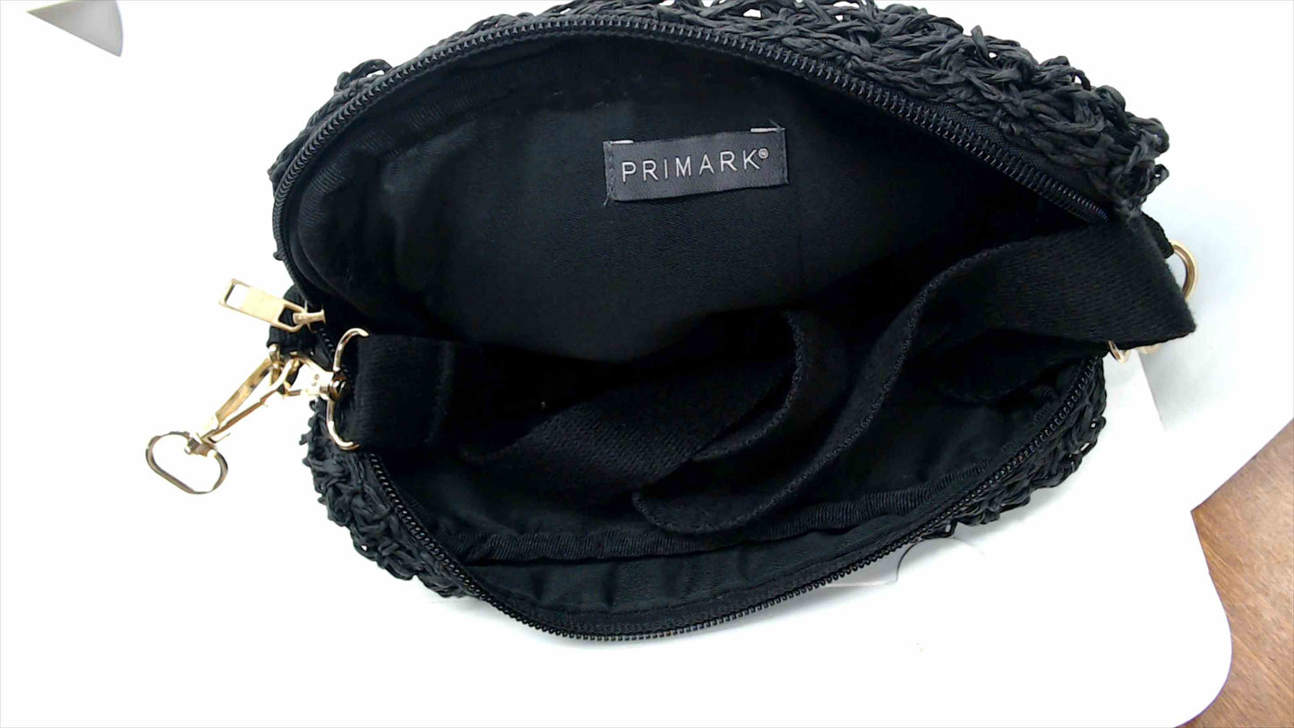 Primark Black Woven Crossbody Bag – Zip Top, Gold Hardware, Adjustable Strap