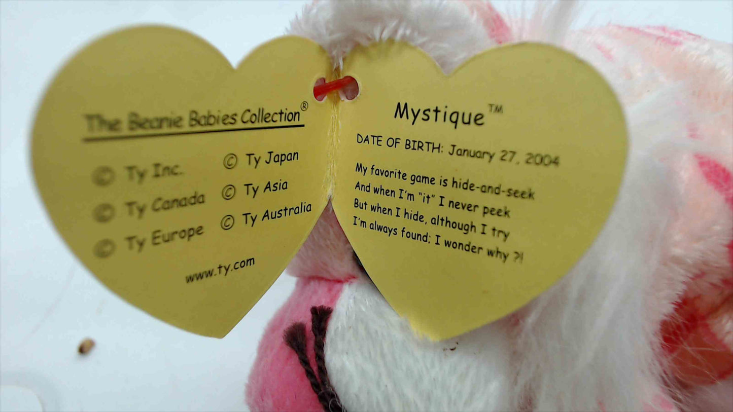 Ty Beanie Baby Mystique the Tiger – 2004 Pink & White Plush with Tag