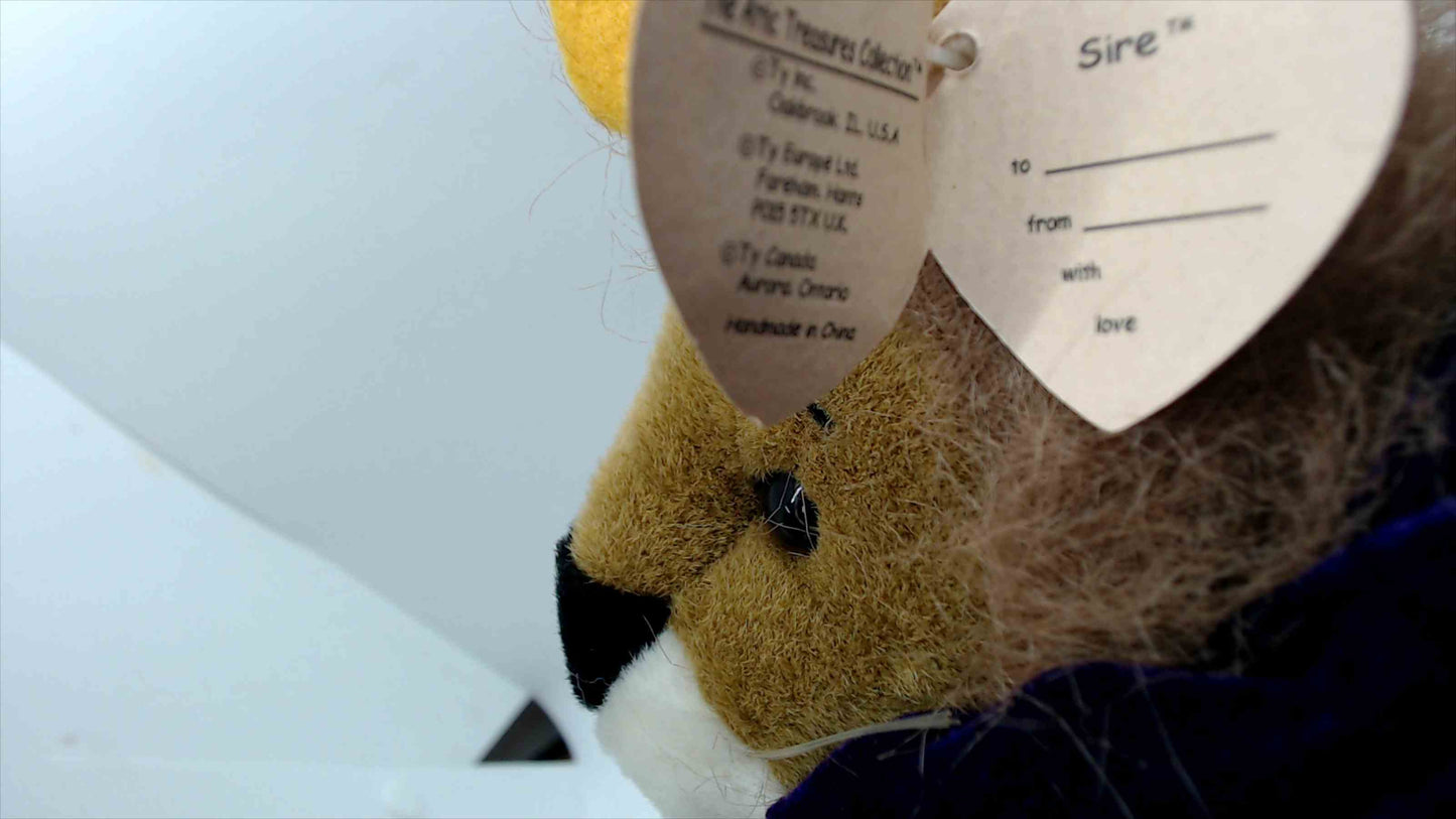 Ty Attic Treasures “Sire” Lion Plush w/ Crown & Velvet Cape – Heart Tag Attached