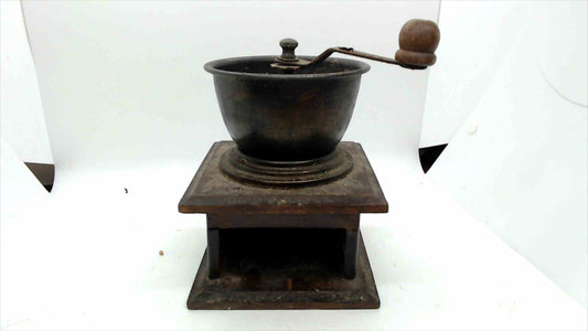 Vintage Wooden Hand-Crank Coffee Grinder w/ Cast-Iron Bowl – Rustic Farmhouse Decor