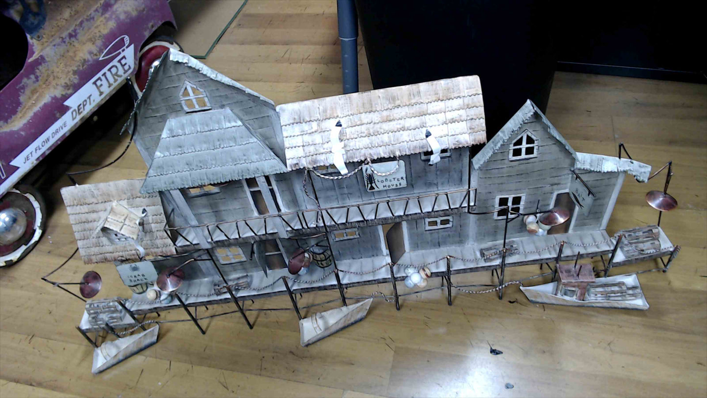 Large Coastal Dock Metal Wall Art – “Crab Shack • Lobster House • Bait” – 45" x 24"