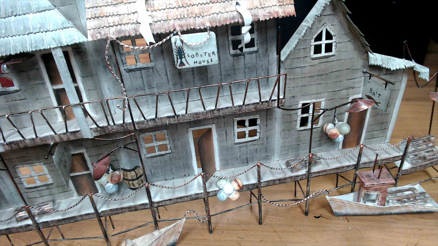 Large Coastal Dock Metal Wall Art – “Crab Shack • Lobster House • Bait” – 45" x 24"