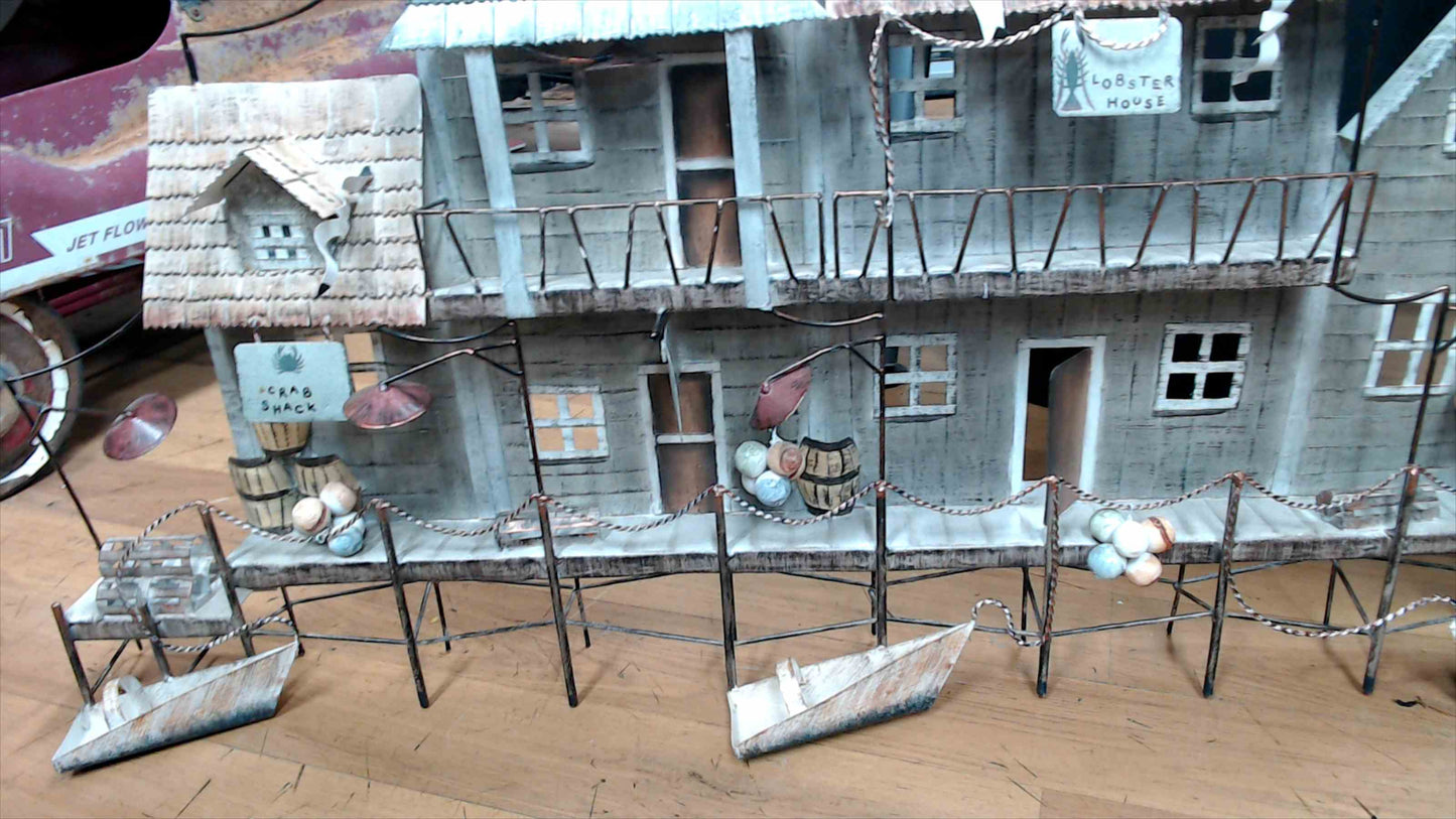 Large Coastal Dock Metal Wall Art – “Crab Shack • Lobster House • Bait” – 45" x 24"