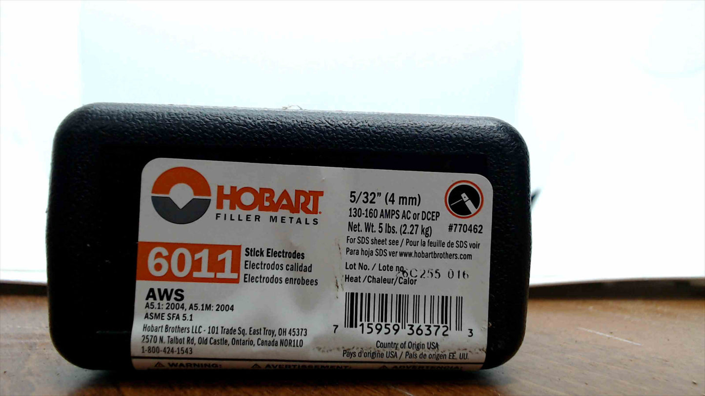 Hobart 6011 Stick Welding Electrodes – 5/32" (4 mm), 5 lb Can (#770462) – Open Box, USA