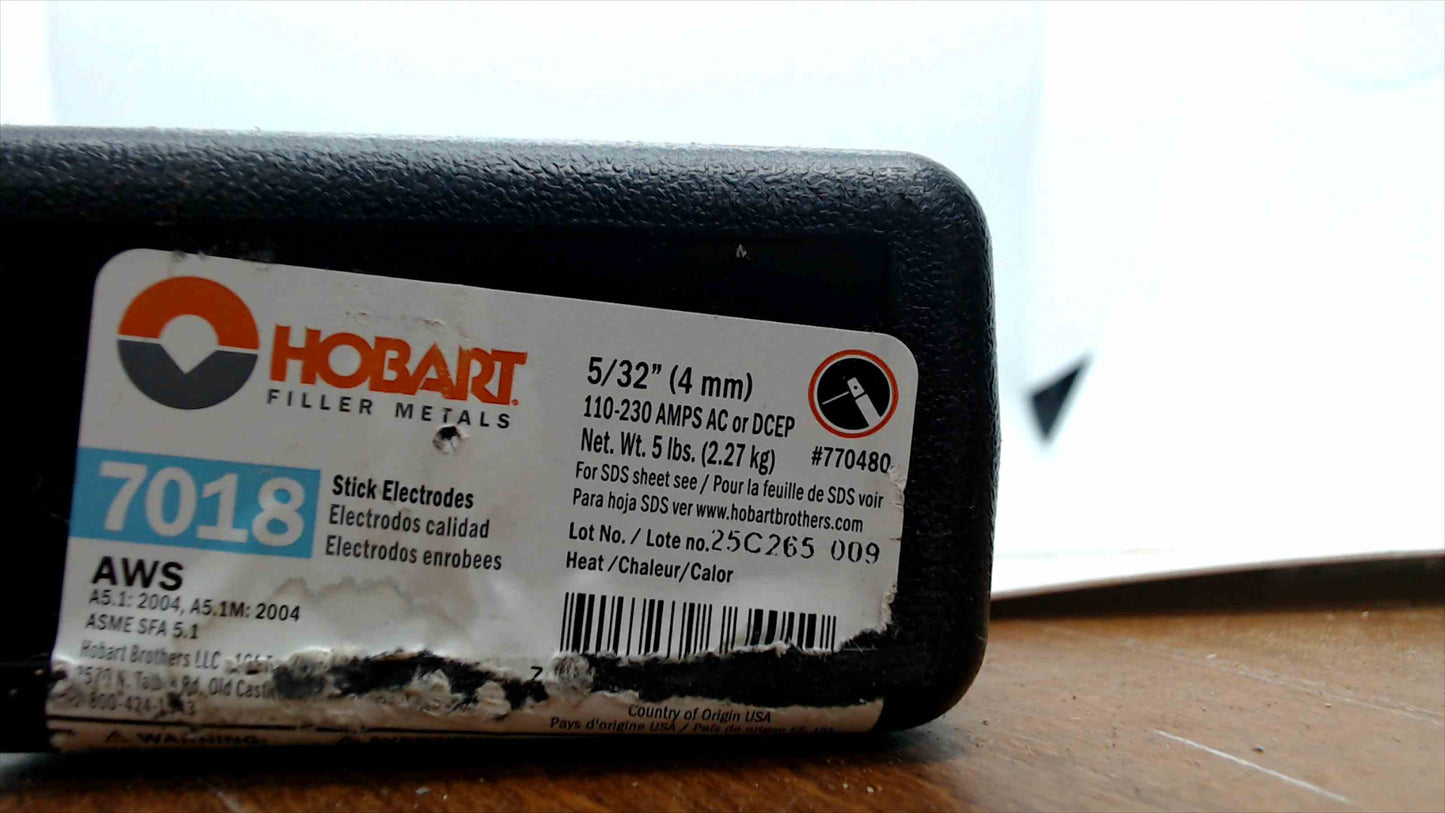 Hobart 7018 Stick Welding Electrodes – 5/32" (4 mm), 5 lb Tube, AC/DCEP