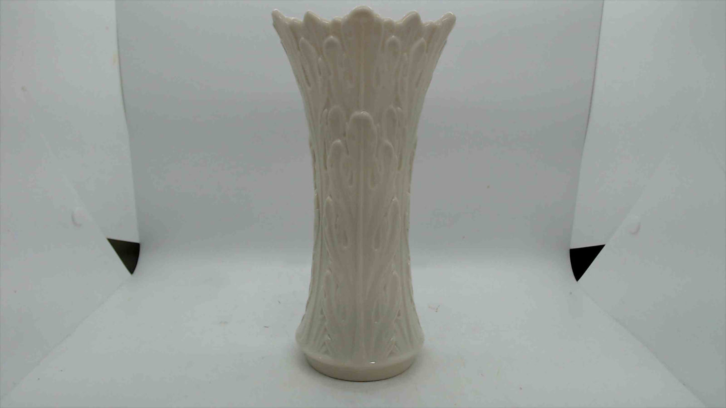 Lenox Ivory Porcelain Bud Vase – Embossed Leaf Motif, USA, 8.5”