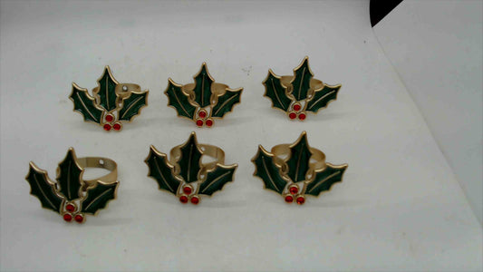Vintage Holly Berry Enamel Napkin Rings – Set of 6 Christmas Table Décor