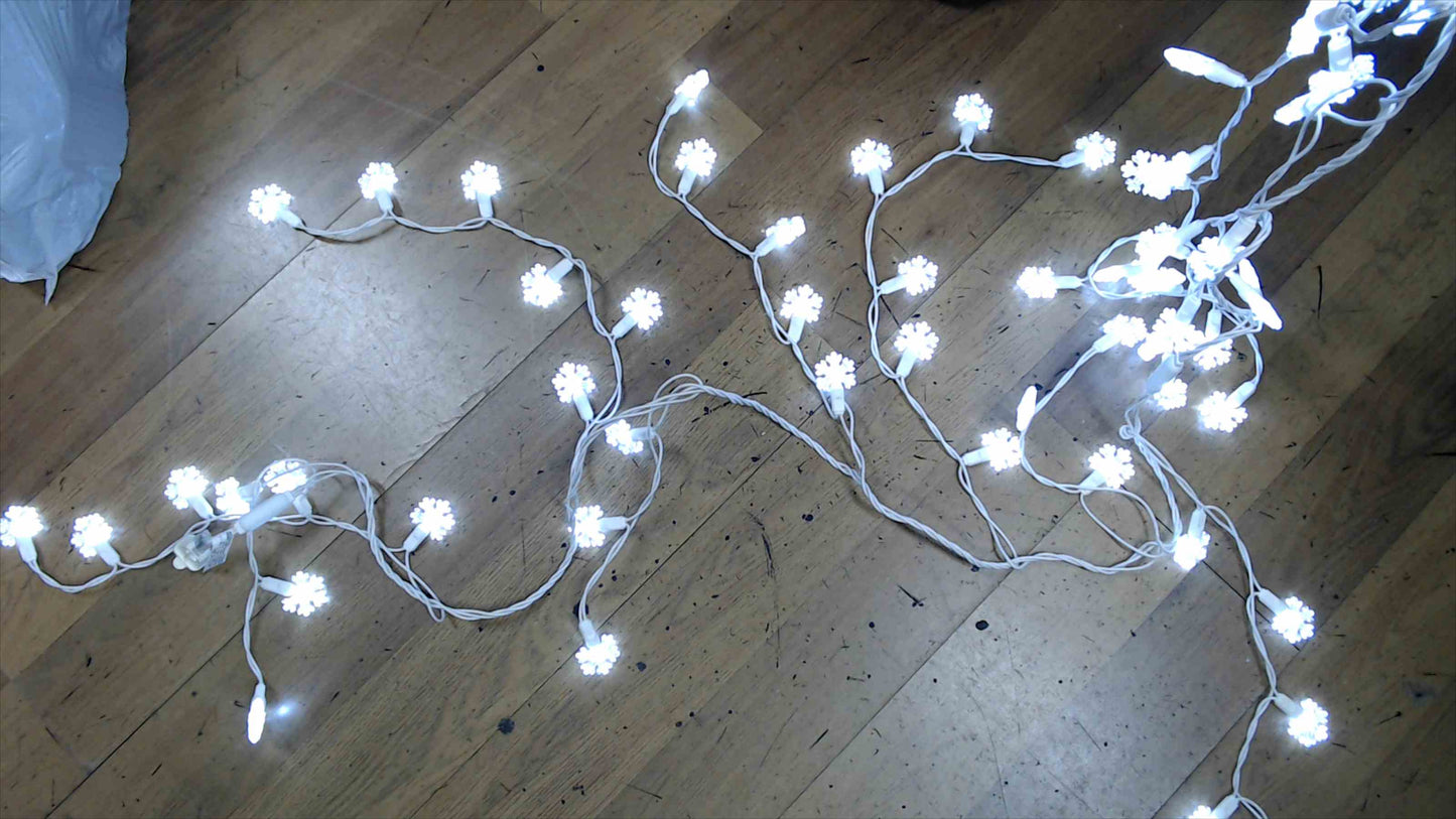 Set of 3 Snowflake LED String Lights – White Wire, Cool White, 7 ft Each (Total 21 ft / 210 Lights)