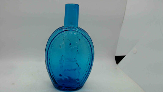 Vintage Aqua-Blue Glass Flask – “Success to the Railroad” Embossed Bottle, 7.25"