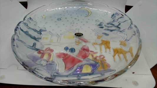 1989 Crystal Clear Studios “Sleigh Bells” Hand-Painted Glass Platter – 14"