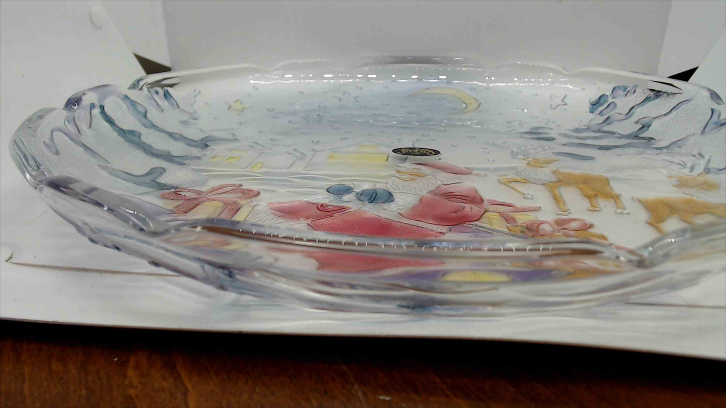 1989 Crystal Clear Studios “Sleigh Bells” Hand-Painted Glass Platter – 14"