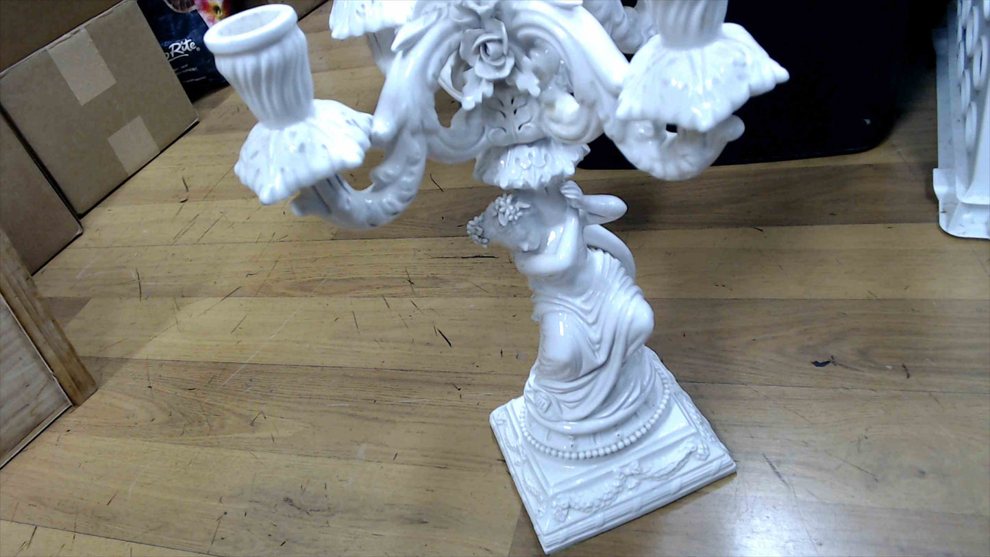Large White Porcelain 5-Light Figural Candelabra – 19” Tall, Rococo Floral Arms