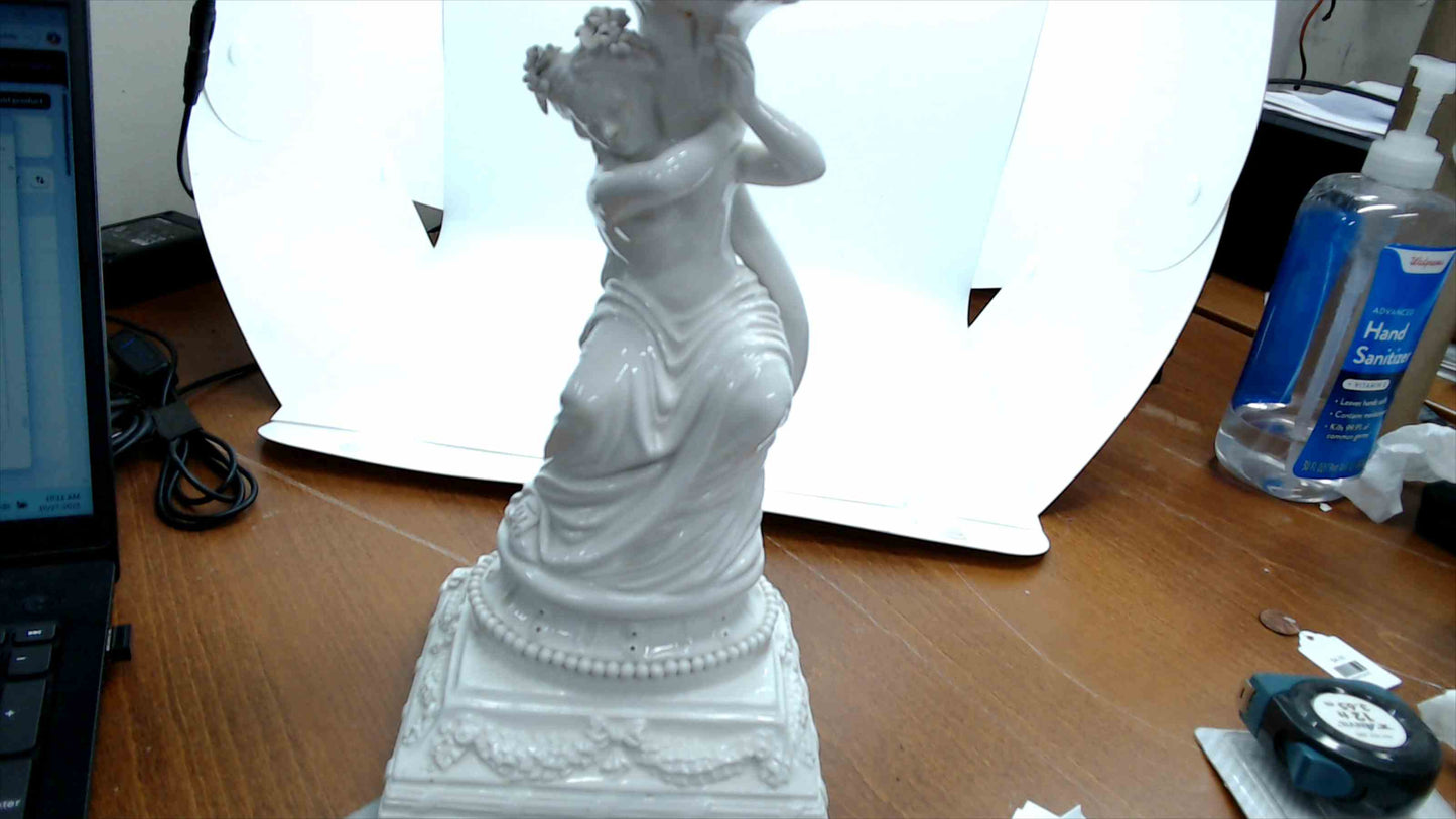 Large White Porcelain 5-Light Figural Candelabra – 19” Tall, Rococo Floral Arms