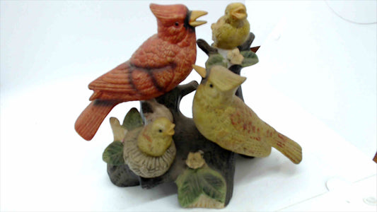 Vintage Ceramic Cardinal Bird Family Figurine – Made in Taiwan