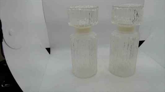 Vintage Textured Glass Vanity Bottle Set – Clear Ribbed Design w/ Plastic Stoppers – Decorative Apothecary Jars