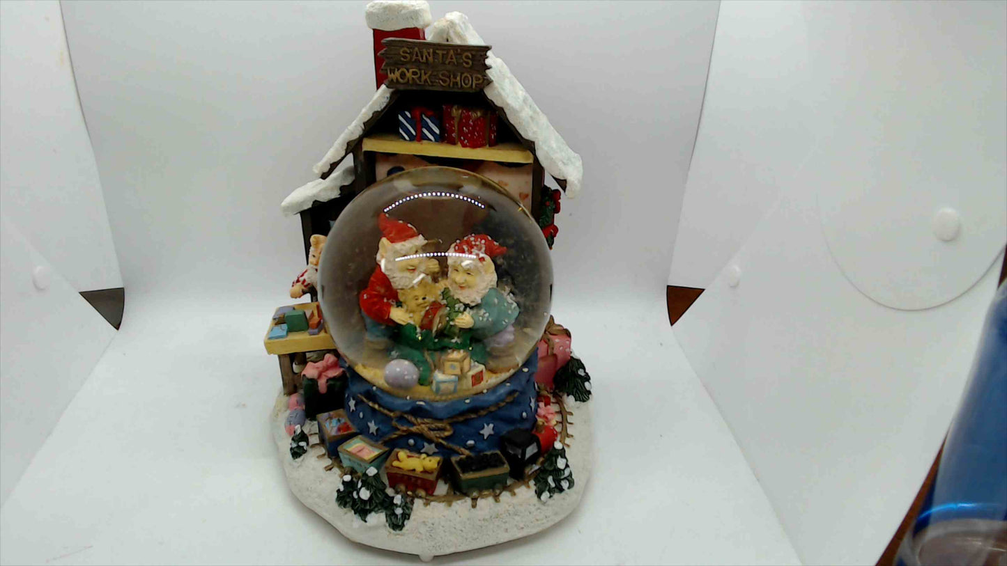 Santa’s Workshop Snow Globe w/ Elves & Train – Large 10" Tabletop Christmas Décor