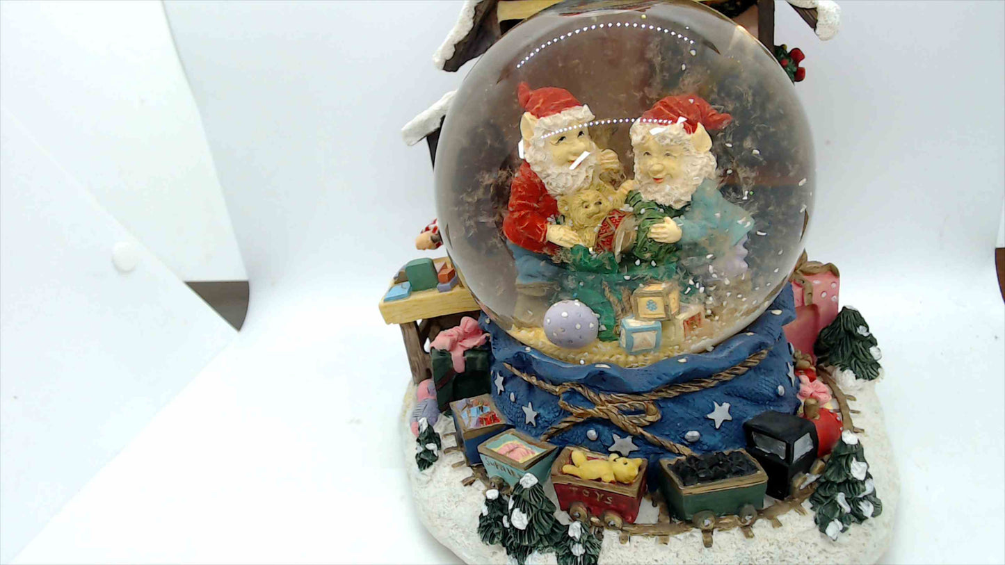 Santa’s Workshop Snow Globe w/ Elves & Train – Large 10" Tabletop Christmas Décor