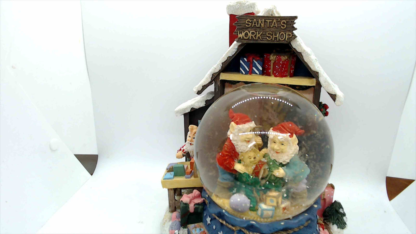 Santa’s Workshop Snow Globe w/ Elves & Train – Large 10" Tabletop Christmas Décor