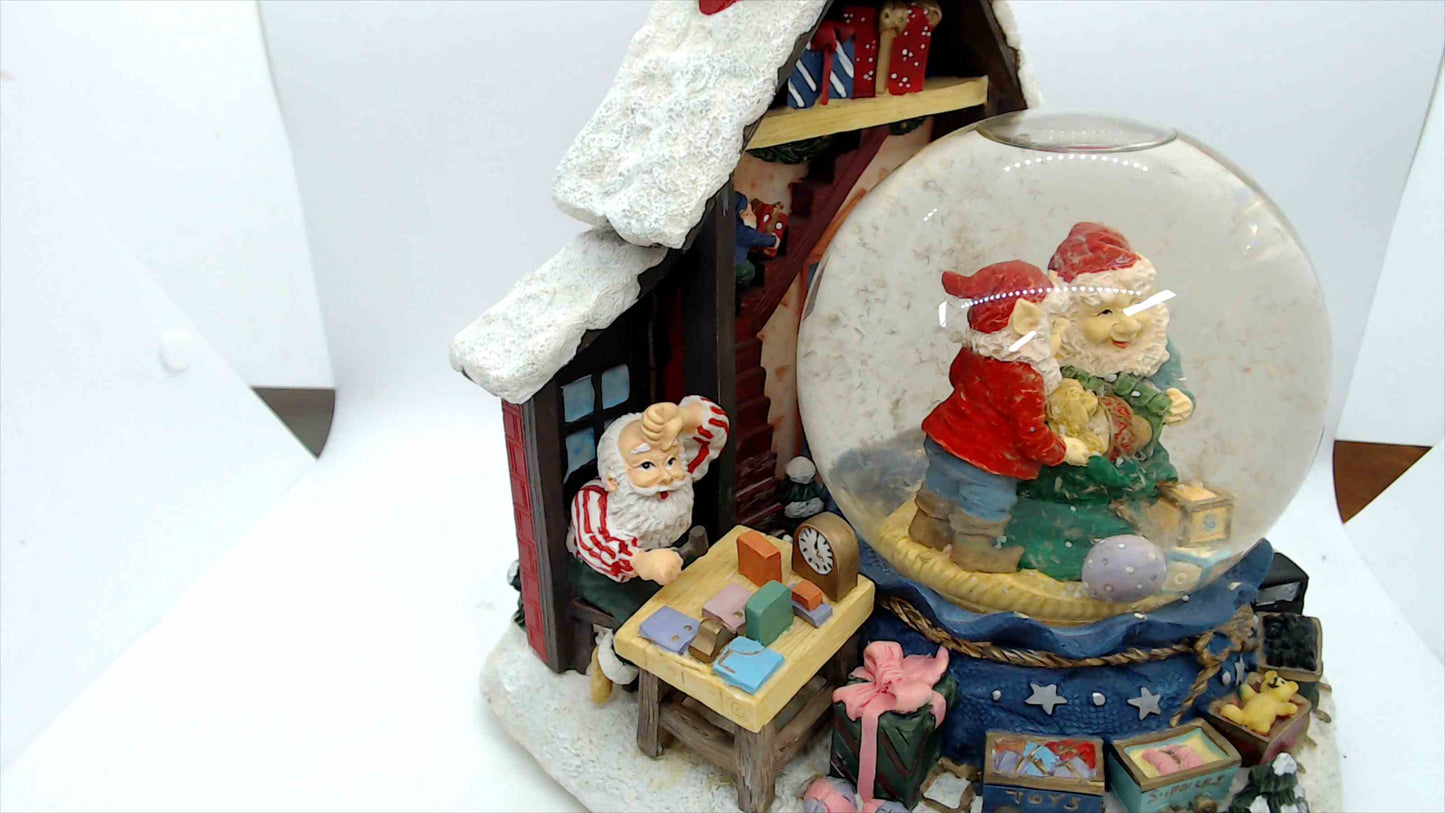 Santa’s Workshop Snow Globe w/ Elves & Train – Large 10" Tabletop Christmas Décor