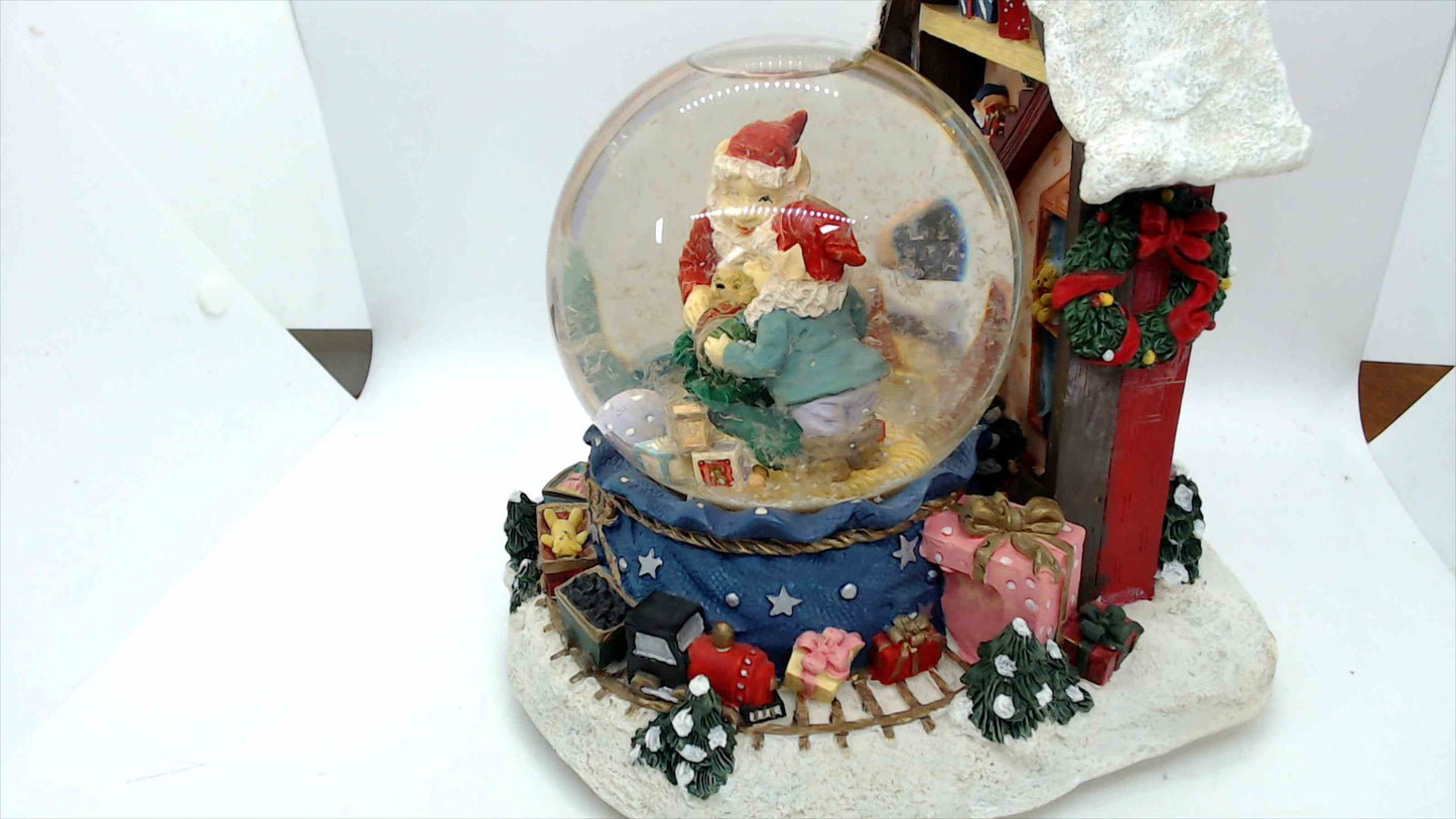 Santa’s Workshop Snow Globe w/ Elves & Train – Large 10" Tabletop Christmas Décor