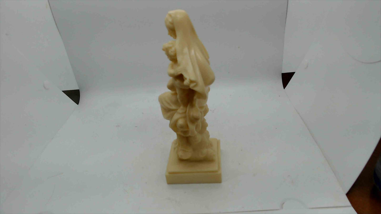 Madonna & Child Carved Stone Statue – Ivory/Alabaster Look – 8.25" Religious Figurine