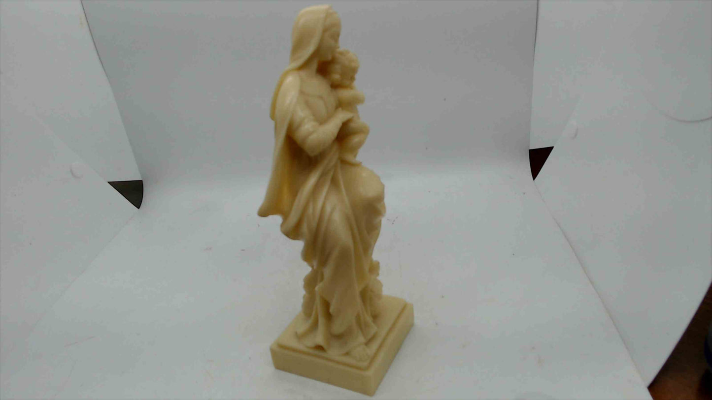 Madonna & Child Carved Stone Statue – Ivory/Alabaster Look – 8.25" Religious Figurine