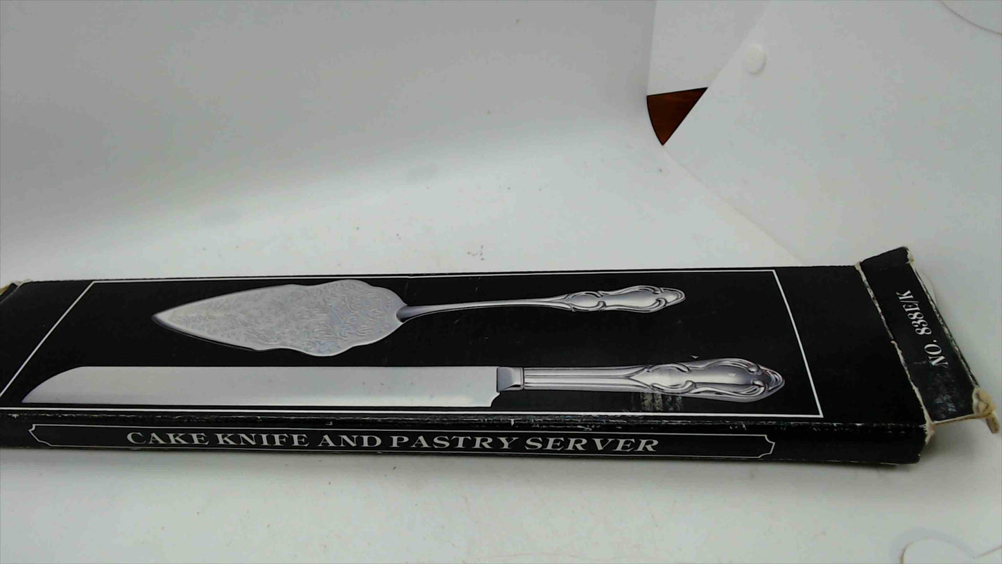 Cake Knife & Pastry Server Set – Silver-Tone Ornate Handles – No. 838E/K – Open Box