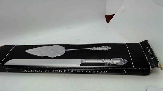 Cake Knife & Pastry Server Set – Silver-Tone Ornate Handles – No. 838E/K – Open Box