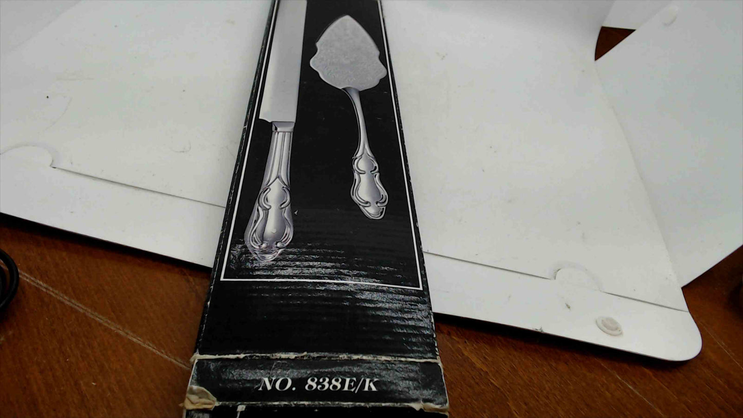 Cake Knife & Pastry Server Set – Silver-Tone Ornate Handles – No. 838E/K – Open Box